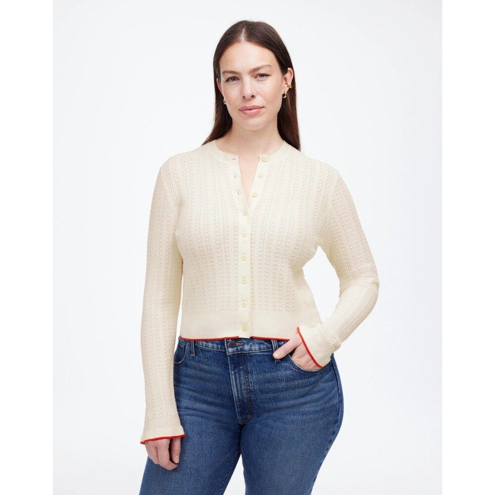 MADEWELL The Signature Open-Knit Cardigan XXS Ivory Slim Fit Button NWT B91